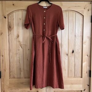 LINENFOX “Bloom” Midi Dress in Terracotta, XS